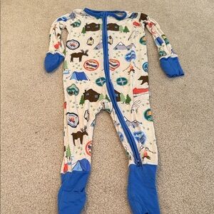 Little Sleepies Camping Adventure Footie - Blue and Cream